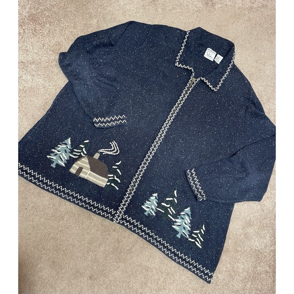 CJ Banks Sweaters - Vintage Christopher‎ & Banks Sweater Zip 3xl Women's Blue Cabin Pine Tree Snow